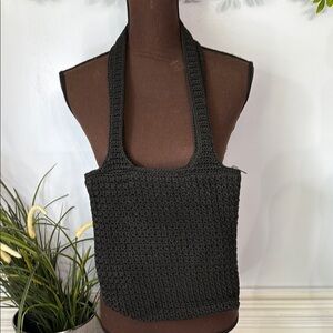 The Sak Black Full Crochet Top Zip 2 Strap Purse